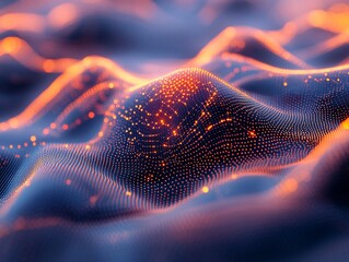 Wall Mural - abstract glowing orange and blue digital wave.