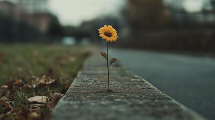 Wall Mural - Lone sunflower growing from a curb.