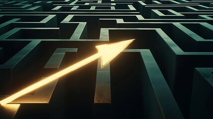 Wall Mural - A maze with a golden arrow pointing to the right