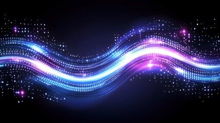 Wall Mural - abstract neon wave background glowing purple blue lines sparkle