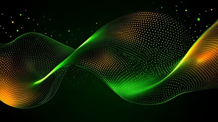 Wall Mural - abstract green gold wave particle flow background