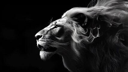 Wall Mural - Majestic Lion Profile in Smoke, Black and White Digital Art