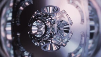 Wall Mural - Abstract background 3D animation shiny glass and metal reflective objects movement rotation play of light.
