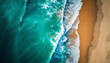 © budistwn - Aerial view of turquoise ocean wave reaching the coastline. Beautiful tropical beach from top view. Andaman sea in Indonesian. Summer holiday vacation concept