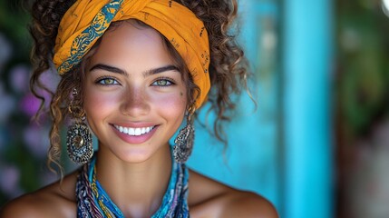 Smiling Fortune Teller with Colorful Headscarf