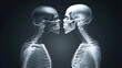 © Siasart - Skeletal Embrace: Anatomy, Bones, X-ray, Spine, Skull Face to Face in Affectionate Pose