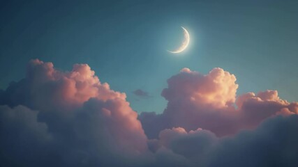 Poster - A crescent moon among the clouds