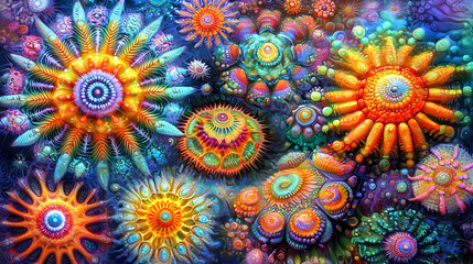 Wall Mural - vibrant cosmic floral art print, galaxy background, fantasy design, home decor