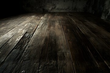 Wall Mural - Dark rustic wooden floor, grunge wall, background, product display