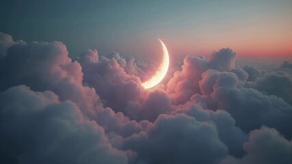 Poster - A crescent moon among the clouds
