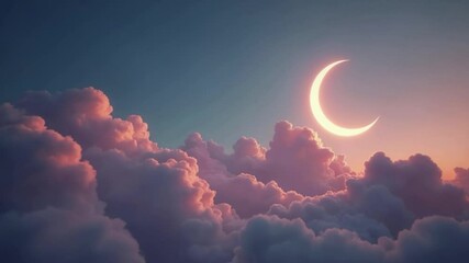 Poster - A crescent moon among the clouds