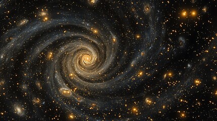 Wall Mural - A spiral galaxy with a bright yellow star in the center