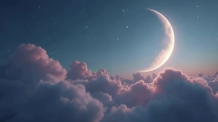 Poster - A crescent moon among the clouds