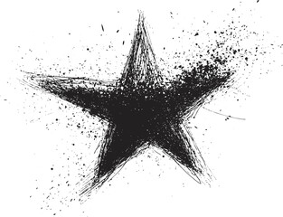 Wall Mural - black grunge star with splatter effect on white background.