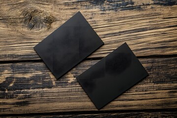 Wall Mural - Black cards mockup on rustic wood background (19)