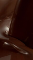Poster - Super Slow Motion of Pouring Hot Melted Chocolate, Creating Waves Shapes, Filmed on High Speed Cinema Camera, 1000 fps. Extreme Macro Shot. Vertical Aspect Ratio.