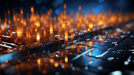 Wall Mural - a computer keyboard with a blue background and orange lines