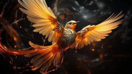 A bird with orange wings flying in the air