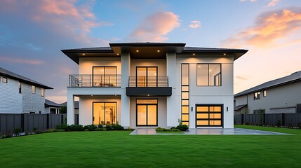 Wall Mural - Modern Two Story Luxury Home with Spacious Lawn and Stunning Architecture