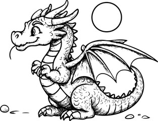 Cute cartoon dragon with wings and tail in a playful pose.