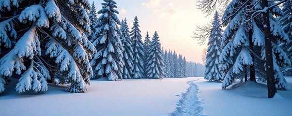 Sticker - Frozen forest landscape with snow-covered trees, trees, forest, frozen