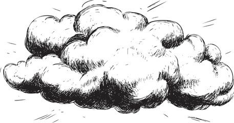 hand-drawn sketch of a fluffy cloud in black and white.