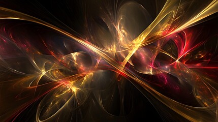 Wall Mural - abstract gold red fractal art background