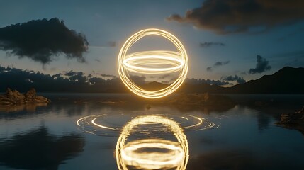 Wall Mural - A glowing circle is reflected in the water