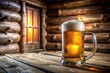 © Prasert - A foamy mug filled with a cold beer on a wooden table in a rustic cabin, rustic, beer, outdoor, ambiance