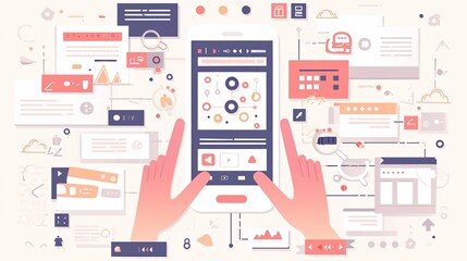Mobile application design concept featuring user interface elements and developer tools
