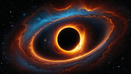 Wall Mural - A captivating and detailed depiction of a black hole, showcasing its swirling accretion disk and the gravitational pull that distorts light around it