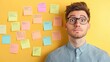 © Adul khotchasri - A surprised man stands before a colorful wall of sticky notes, showcasing his perplexity amid vibrant organizational tools.