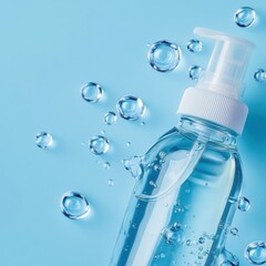 Aufkleber - Droplets of sanitizer actively eliminating bacteria on a blue background. Generative AI