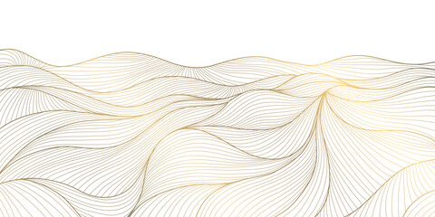 Aufkleber - Vector gold white asian pattern, wave line sea, japanese style abstract water illustration. Luxury oriental poster, river banner