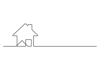 Wall Mural - House continuous one line drawing cottage building line art vector illustration