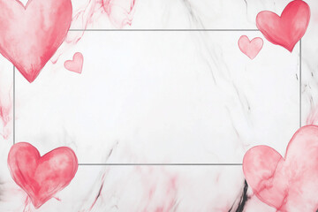 Wall Mural - Minimalistic blank, white banner with simple pink, red hearts around, valentine's day, blur effect in places, marble, mockup