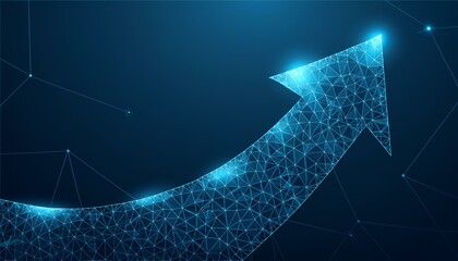 Wall Mural - arrow up composed in low polygon or low poly design. growth symbol consists of lines, dots,