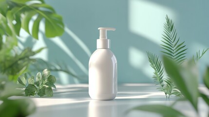 Aufkleber - Droplets of sanitizer actively eliminating bacteria in a serene indoor setting surrounded by lush greenery. Generative AI