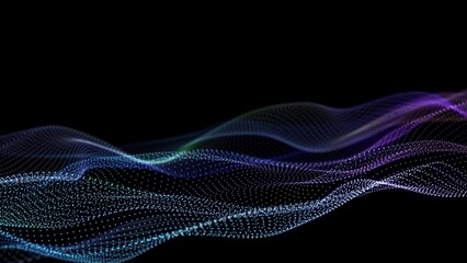 Wall Mural - Futuristic wave with many dots. Abstract motion background of colored dots. Technology or science. 3d rendering