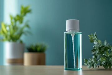 Aufkleber - Droplets of sanitizer effectively eliminating bacteria in a clean indoor environment while surrounded by plants. Generative AI