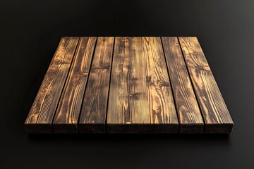 Wall Mural - Dark wood plank platform, studio shot, black background, product display