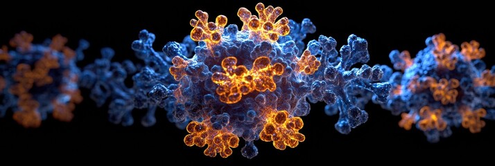 Leinwandbilder - Detailed 3D visualization of virus structure highlighting capsid, spikes, and RNA strands with glowing molecular details. Generative AI