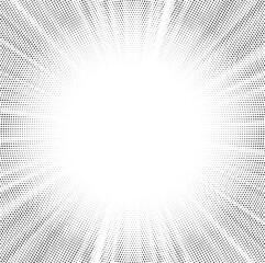 Aufkleber - Halftone gradient sun rays pattern. Abstract halftone vector dots background. monochrome dots pattern. Vector background in comic book style with sunburst rays and halftone. Retro pop art design.