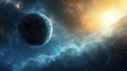 Wall Mural - a solitary planet in a vast and starry cosmos