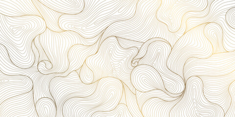 Wall Mural - Vector gold on white line wave pattern, abstract premium curve background, geometric shape illustration. Fancy wind, sea texture