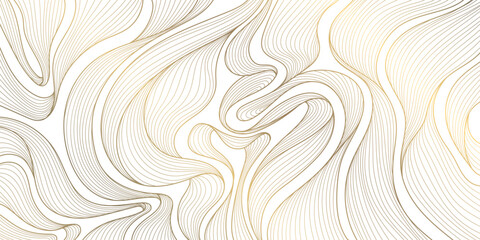 Wall Mural - vector gold on white line wave pattern, abstract premium curve background, geometric shape illustrat