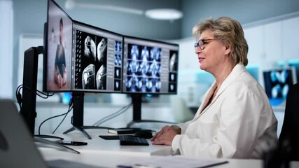 Wall Mural - doctor in online video conference. medical webinar