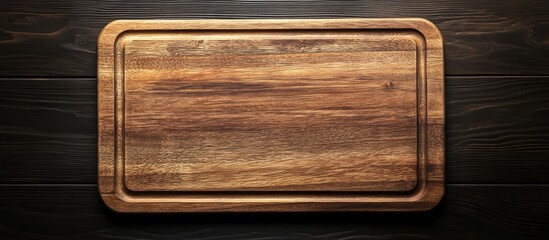 Poster - Wooden cutting board or serving board viewed from above with copyspace for design elements or text