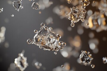 Leinwandbilder - Viruses suspended in droplets of water illustrating their microscopic behavior and interaction in a fluid environment. Generative AI