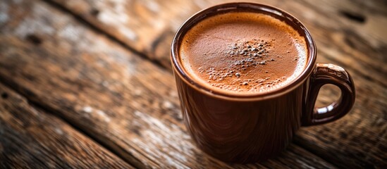 Aufkleber - coffee close up of a cup of Turkish or Greek coffee on a wooden table with copyspace half a mug on a wooden surface with selective focus